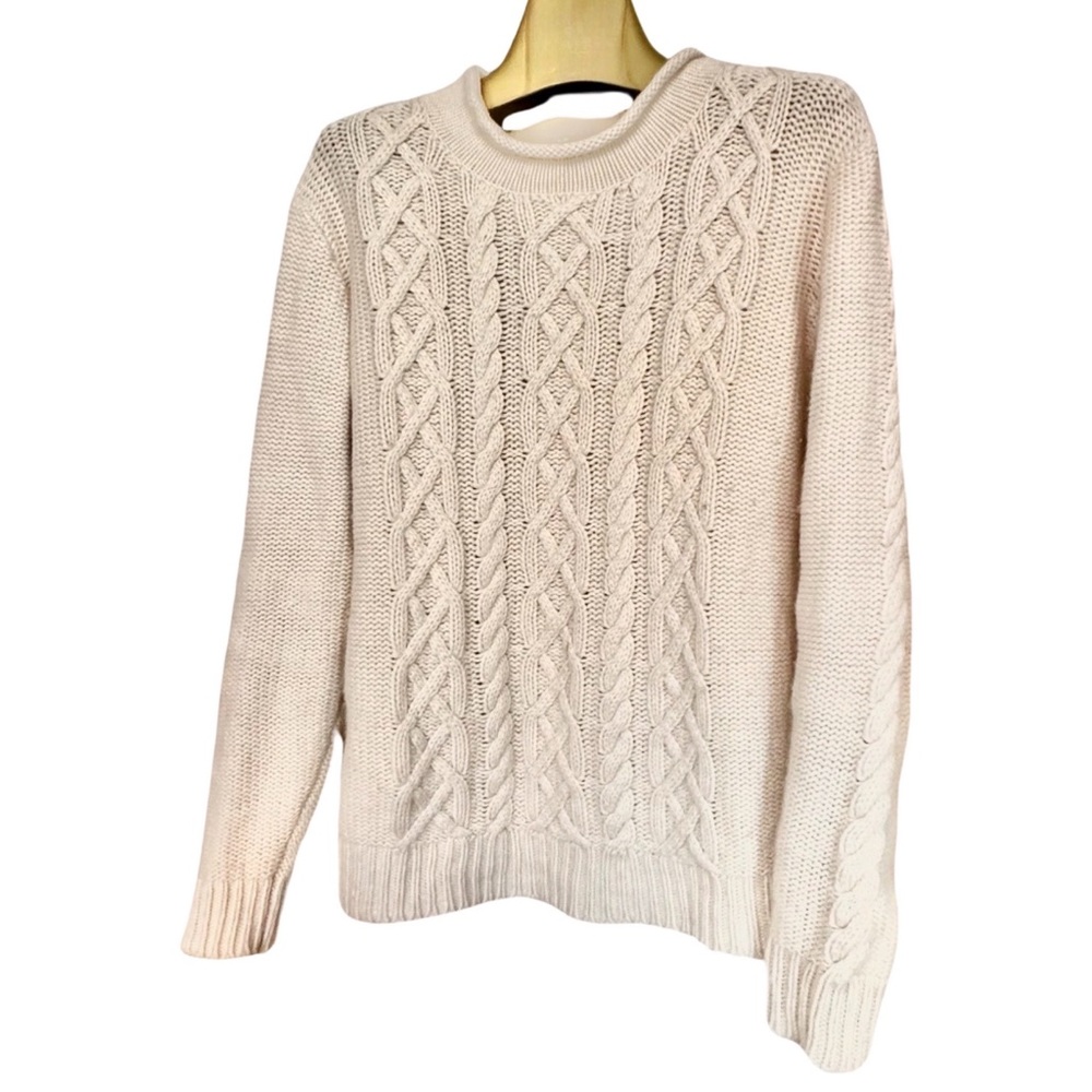 BLOOMINGDALES Cream Cashmere Cable Knit Sweater, Size L